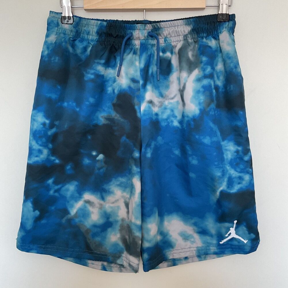 Jordan Boys Swim Trunks Sz L Blue Tie Dye Mesh Lined Board Shorts Jumpman Logo